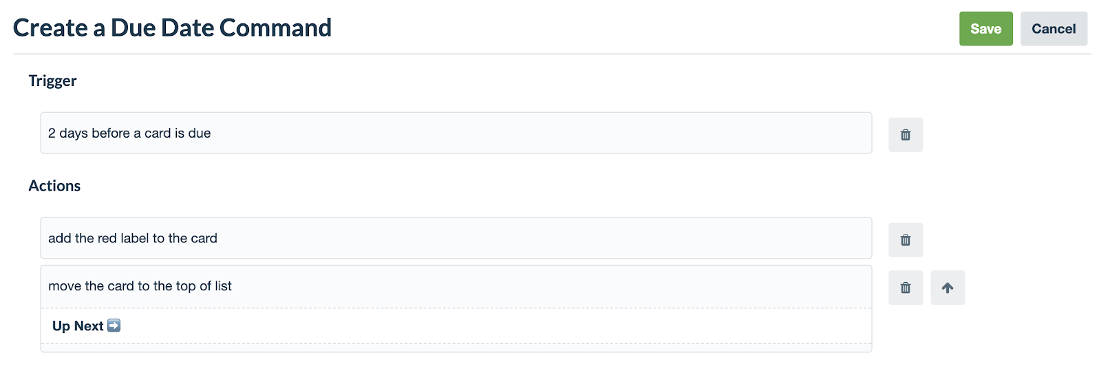 Trello Butler截止日期命令屏幕截图