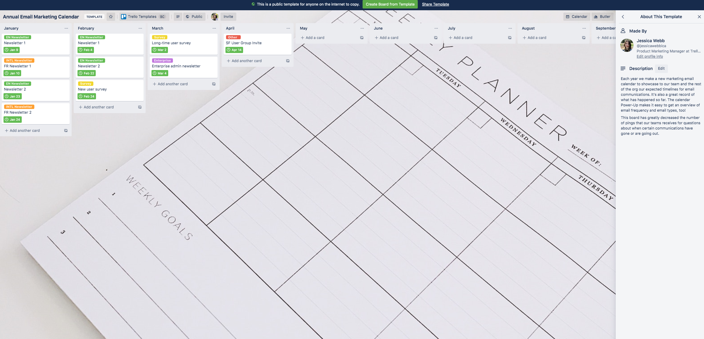 Screenshot of Trello template